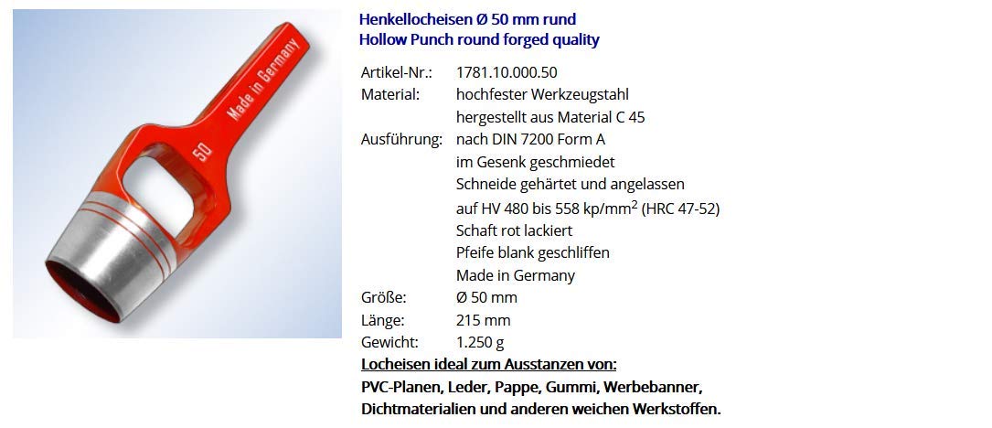 Zodl Design Emporte-pièce circulaire en acier à outils haute résistance laqué rouge Ø 50 mm Fabriqué en Allemagne