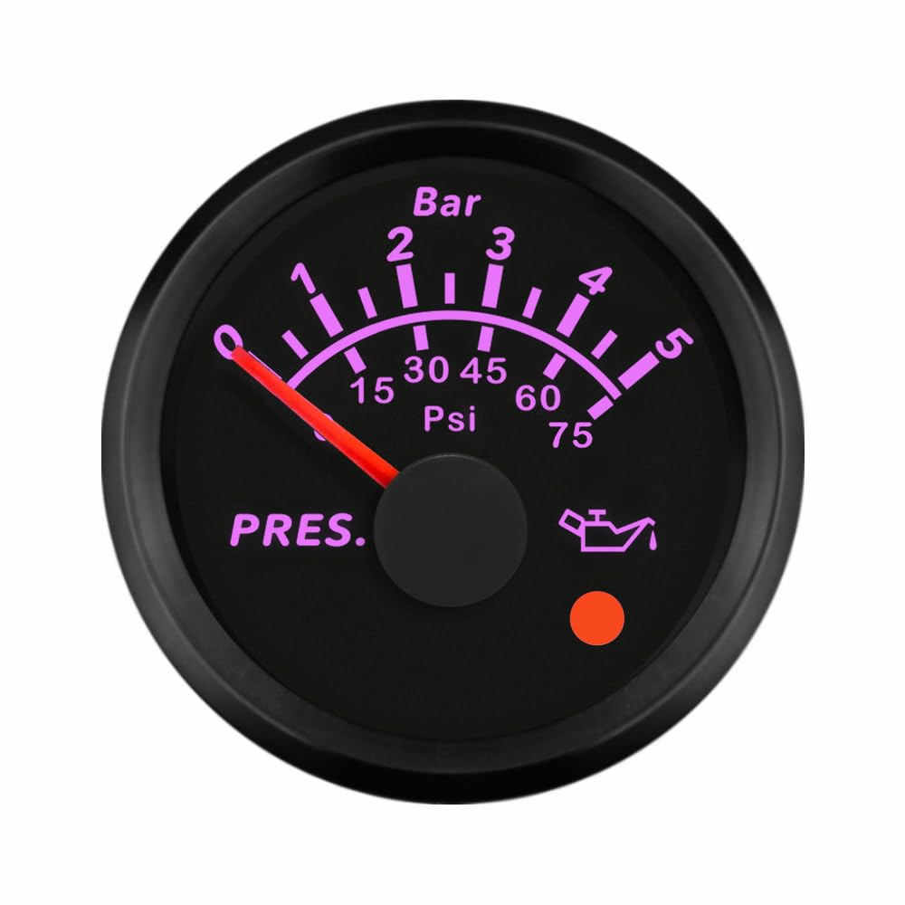 ELING 52 mm Öldruckmessgerät 0–5 bar 0–75 psi 0–10 bar 0–145 psi mit 8 Farben Hintergrundbeleuchtung und Lichtalarm für Gabelstapler Traktoren Bagger