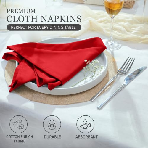 Image of Ruvanti Cloth Napkins Set of 12, Cotton Enrich 18 inchx18 inch - Red | Washable, Soft, Durable & Absorbent Everyday Napkins. For Home, hotel, Wedding Napkins, Thanksgiving, Christmas Dinner Napkin