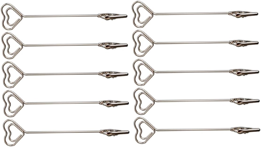 ARTIBETTER 20pcs Double Ended Memo Holder Clips Moveable Photo Display for Weddings Parties and Office Use Silver Heart Design for Table Numbers and Notes