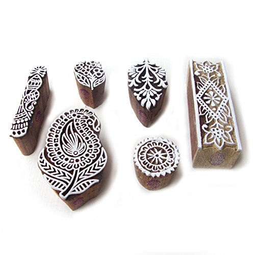 Contemporary Paisley and Leaf Designs Wood Blocks for Printing (Set of 6)