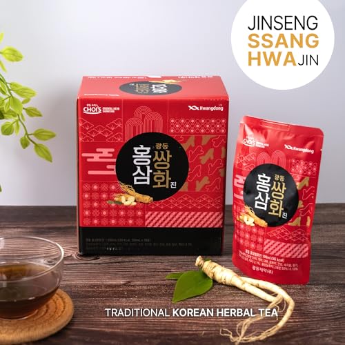 KWANGDONG Ssang Hwa Jin (Red Ginseng) - Korean Traditional Herbal Red Ginseng Tea, Supports General Wellness, Energy, and Vitality, 10 Pouches