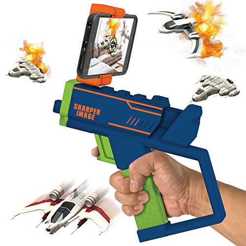 SHARPER IMAGE Augmented Virtual Reality Toy Blaster, Complete Video Gaming System, Connects to Smartphone via Bluetooth, Use with Free AR App, Games for Teens and Kids, Lime Green/Blue/Orange