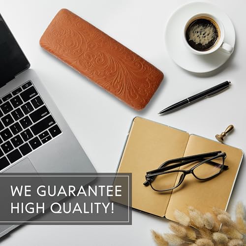 Image of Women's Hard Eyeglass Shell Case with Floral Embossing - Premium PU Leather Glasses Hard Shell Red Purple Black Brown