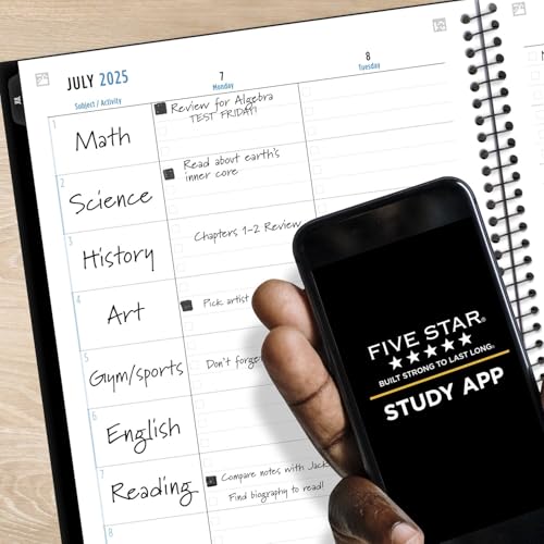 Image of Five Star Planner 2025-2026 Academic, Weekly & Monthly Advance Student Planner + Study App, 8-1 /2 inch x 11 inch, Large, Black (CAW65905)