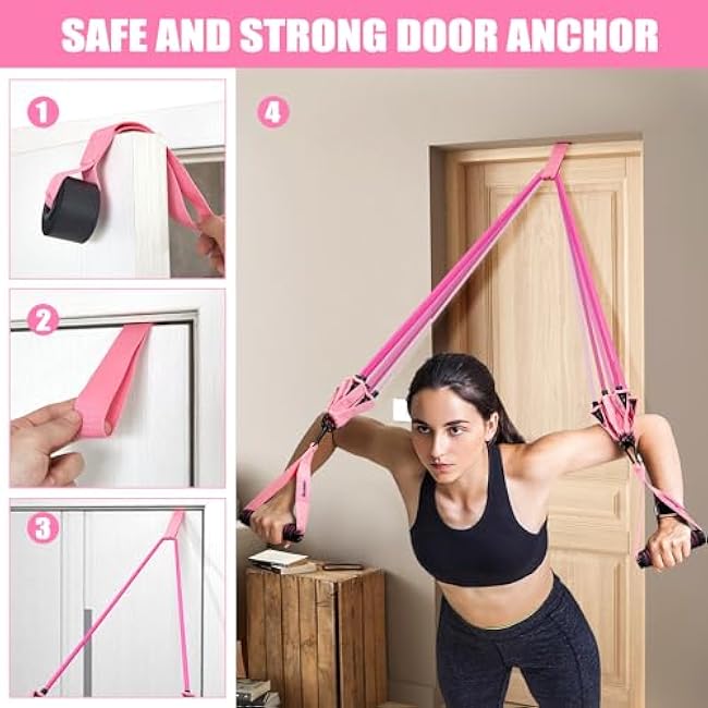 Resistance Bands, Exercise Bands with Handles for Working Out, Fitness Bands for Women, Workout Equipment Home Gym, Training Bands with Door Anchor, Ankle Straps, Shape Body, Physical Therapy