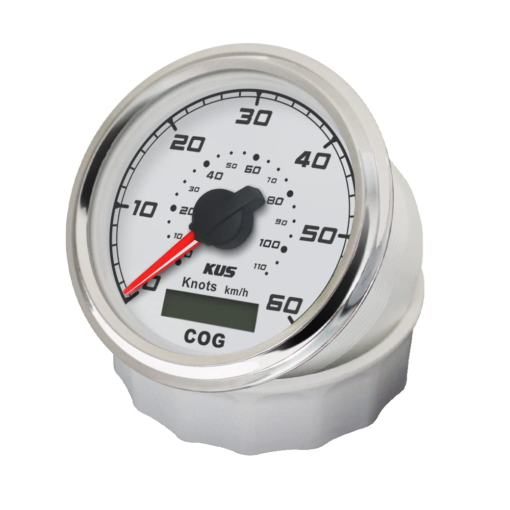KUS Contatore Di Velocità GPS Contatore Di Velocità 60Knots Con Retroilluminazione Corso Per Yacht A Barca 85mm 12V/24V (Bianco)