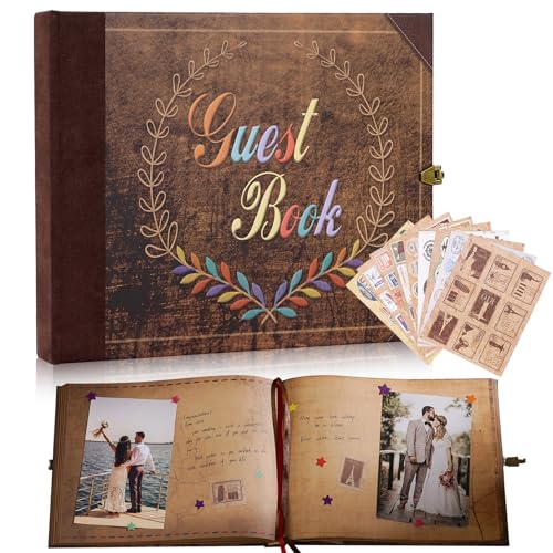 Wedding Guest Book, 124 Pages Elegant Guest Book,Guest Book Wedding Reception,Retro Style Embossed Letter Cover Polaroid Guest Book for Baby Shower, Birthday and Special Events