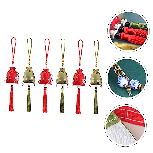 6 bolsas decorativas bordadas con borlas para colgar miniatura 4