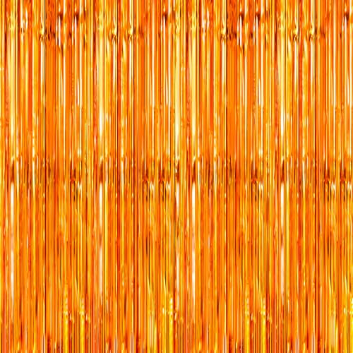 Image of Crosize 3 Pack 3.3 x 9.9 ft Orange Foil Fringe Glitter Curtains Party Decorations, Tinsel Backdrop for Parties, Door Streamers for Birthday, Photo Booth Backdrops, Party Decor