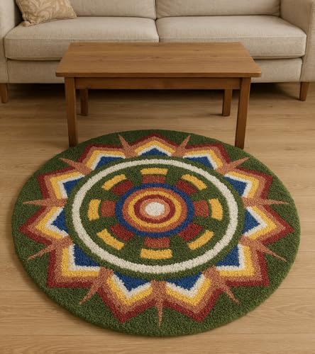 Image of Roseate Rangoli (60x60 cm) Super Soft Microfiber 1800 GSM Decorative Mat Anti-Skid Door Mats for Home /Bathroom Mat /Bedroom /Kitchen /Floor Mat (Green)