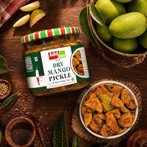 Image of Add me Dry mango pickle in Mustard oil 300gm | aam ka sukha achar in dry style mango pickles glass pack. (Dry Mango Pickle, 300gm)