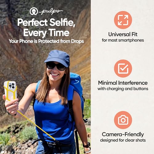 Image of Pulpo Safety Cell Phone Lanyard Yellow Fits Smartphones 6.1 inch to 6.8 inch - Anti Theft Phone Strap for Men & Women, Lanyards for Phones, Hiking Phone Holder & Cellphone Lanyard,Silicone Crossbody Straps