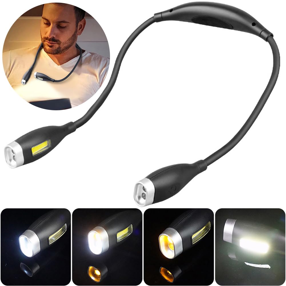 Luz LED de Lectura para el Cuello: Brazos Flexibles, Brillo Ajustable, lámpara Recargable para Actividades Nocturnas