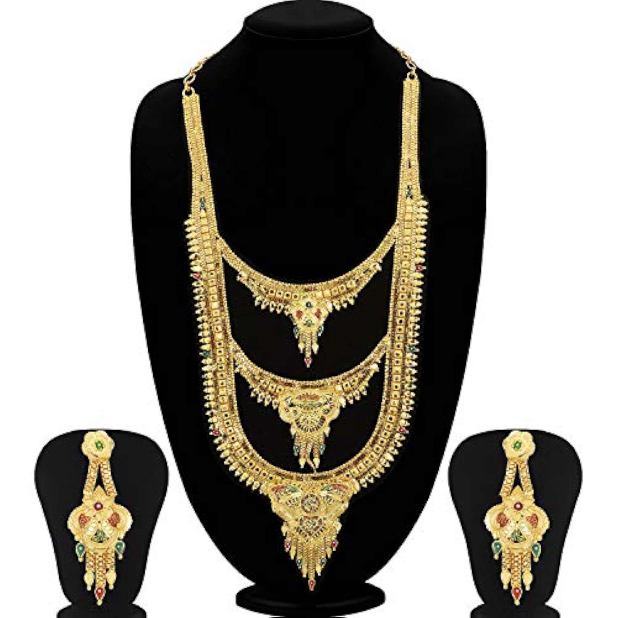 24K Plated Wedding Jewelry Rani Haar Multi-String Necklace Set N73776