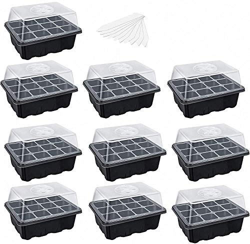 Paquet de 10 plateaux de démarrage de semences Plateau de semis Kit de démarrage de plante réglable en humidité avec dôme et plateaux de culture de serre de base pour la croissance des graines