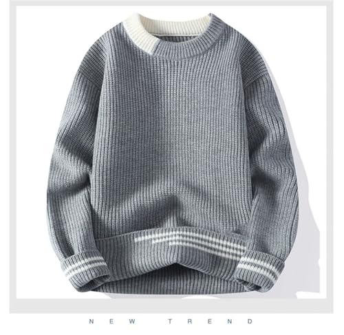 Men Vintage Contrast Loose Sweaters Twist Crew Neck Casual Knit Pullover4