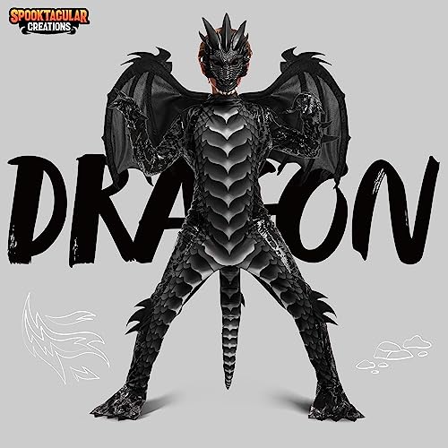 Spooktacular Creations Child Dragon Costume, Boys Dragon Wings, Tail and Mask Set for Halloween Dress Up (Black and Red) - Image 2