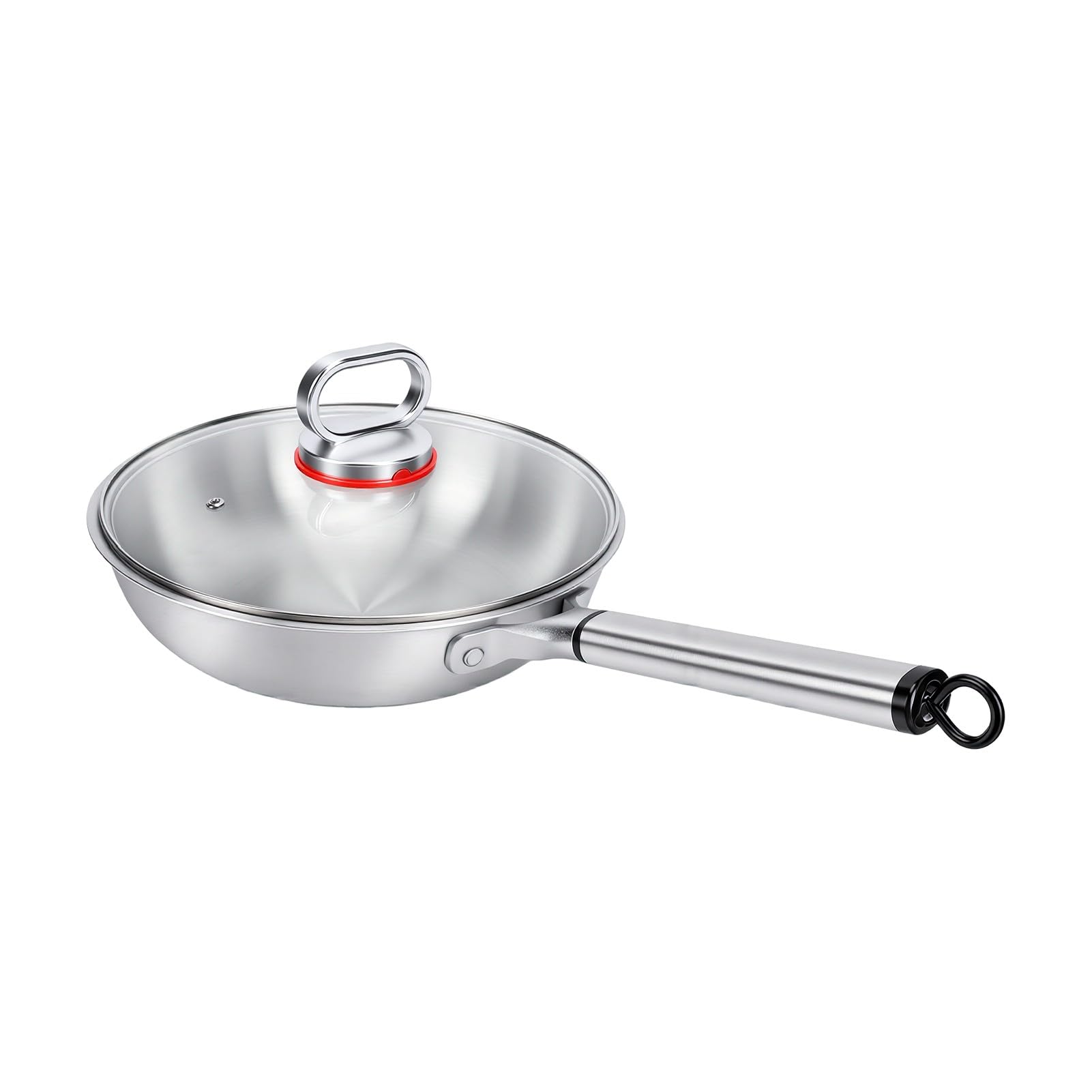 YUYTE Wok de Acero Inoxidable 28 Cm 304 Antiadherente con Tapa de Vidrio