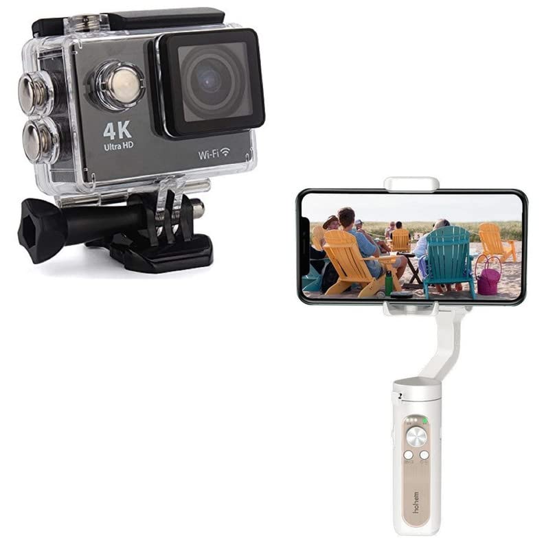 TechKing (COMBO PACK SPECIAL WITH 12 YEARS WARRANTY) Bluetooth D20 SmartWatch with Heart Rate & Blood Pressure Monitor 4K Wifi Waterproof Action Sport Camera, V2 Gimbal Stabilizer for Smartphone, 3-Axis Handheld Gesture Control Phone Gimbal, with Grip AI Face Tracking Adjustable-61-image-26