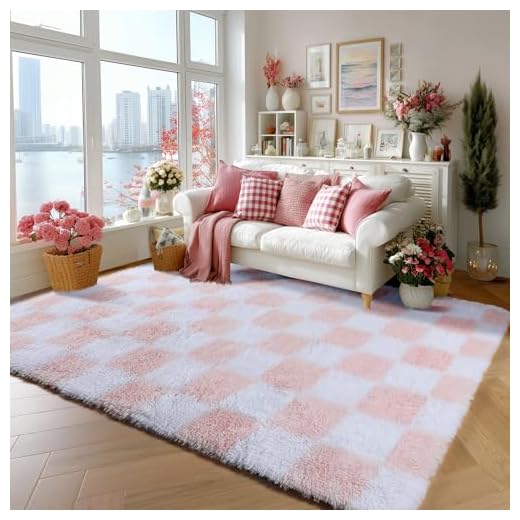 KICMOR Light Pink and White Rugs