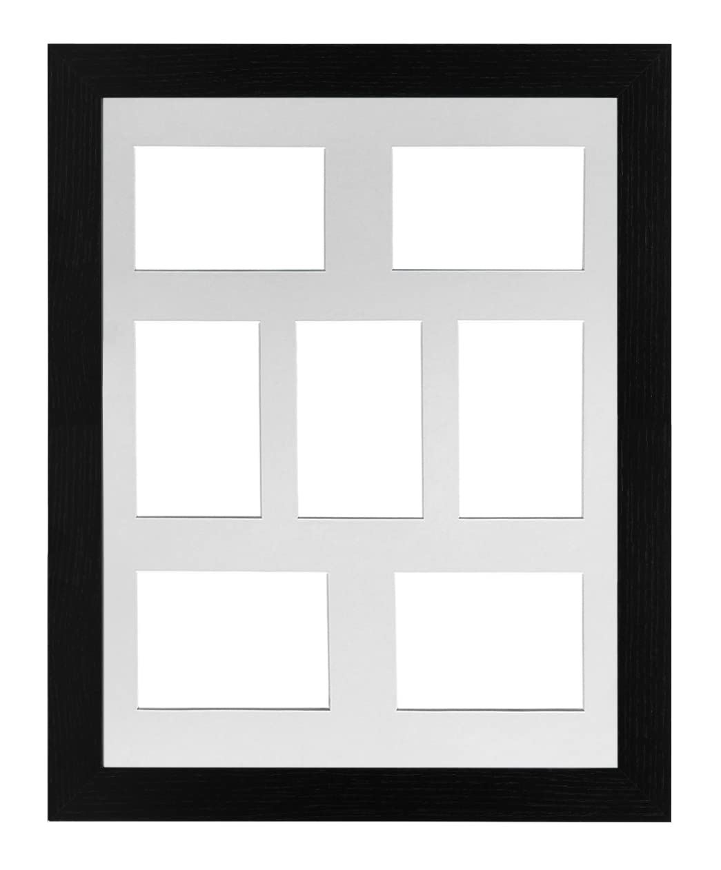 Black Frame 20x16' Multi Aperture Picture Frame with White Mount to fit (x7) 6x4' Photos with Perspex Sheet - Wall Mountable Landscape or Portrait