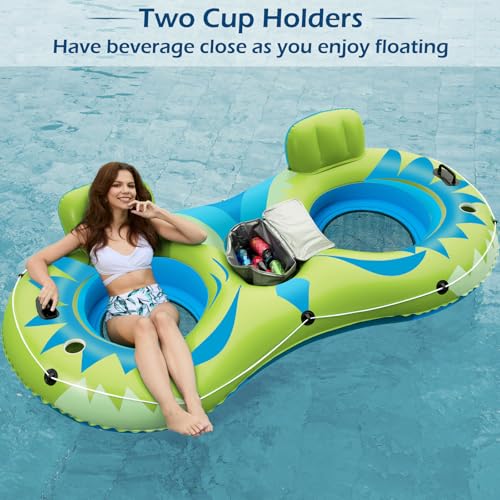 Image of Jasonwell Inflatable River Tube Float - 2 Person Heavy Duty River Float Pool Floats with Removable Cooler Lake Water Tubes for Floating River Raft Lounge Floatie with 2 Cup Holders for Adults (YG)