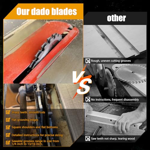 Image of 10 inch Stacking Dado Blade Set 24-Tooth,Dado Blades for 10 Inch Table Saw,Compatible with 10 Inch Table Saw,Dado Stack for Fine Finished Dados, Grooves, and Rabbets,Ranging From 1 /4'' to 13 /16''14 Pieces