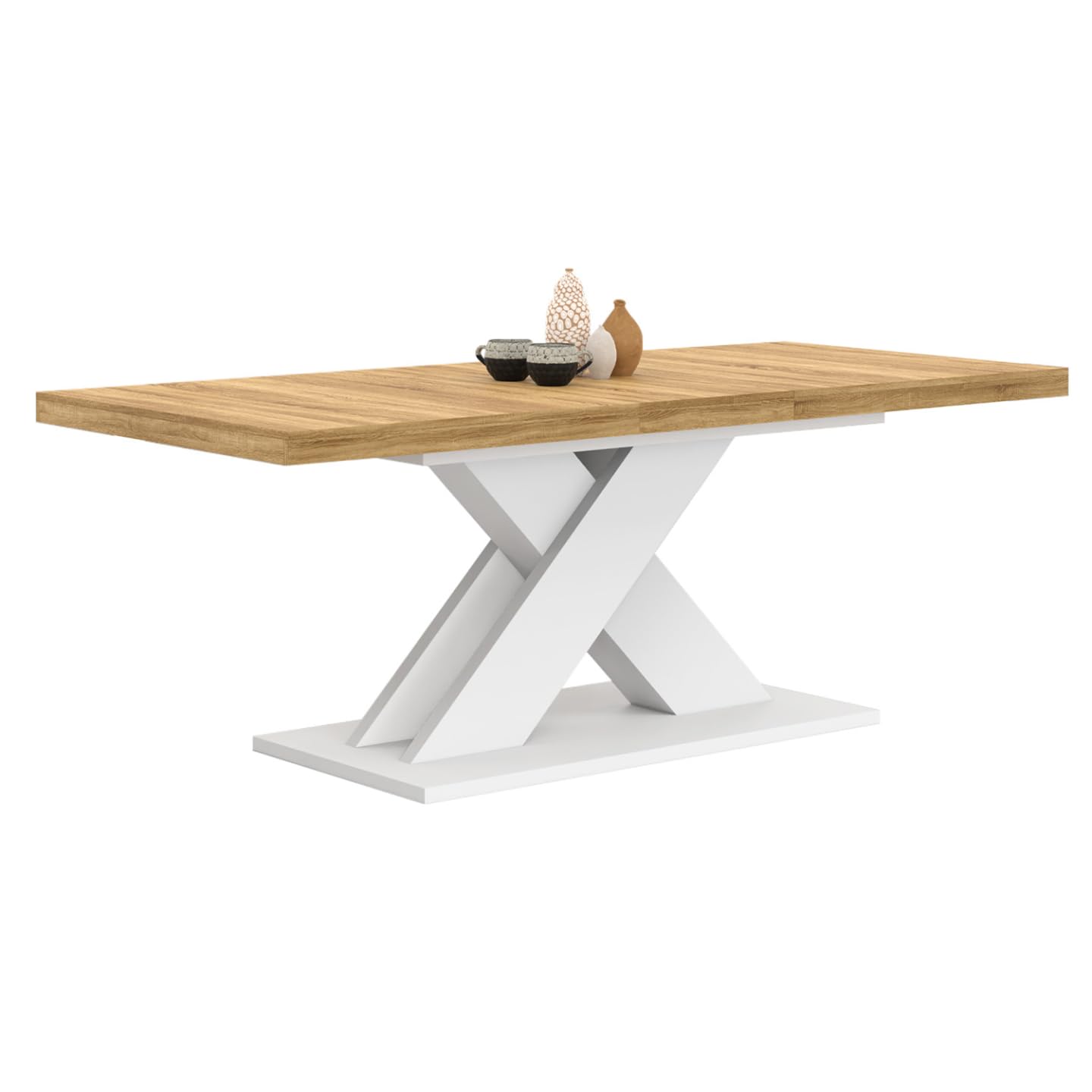 IDMarket Alicia - Mesa de comedor extensible rectangular 6-10 personas, madera y blanco, 160-200 cm
