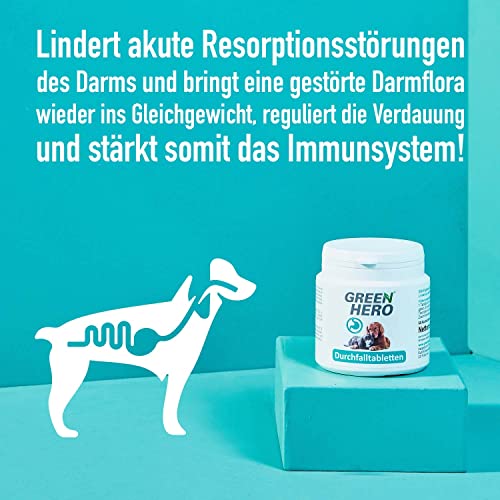 Green Hero Durchfall-Tabletten für Hunde & Katzen, 60 Kautabletten - Mittel gegen Durchfall mit Präbiotika - Unterstützung von Magen & Darmflora - Ergänzungsfuttermittel bei Magenproblemen