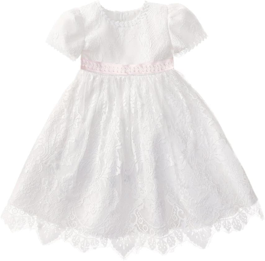 Dressy Daisy Flower Girl Dress Baby Toddler White Lace Dresses for Wedding Special Occasion Birthday Party Size 3 Month - 3T