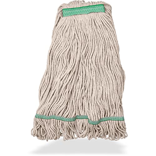 Image of SPARTA Flo-Pac Acrylic Mop Head, Loop-Ended, Narrow Band with 1 inch Green Band for Organized Cleaning, Medium, Natural, (Pack of 12)