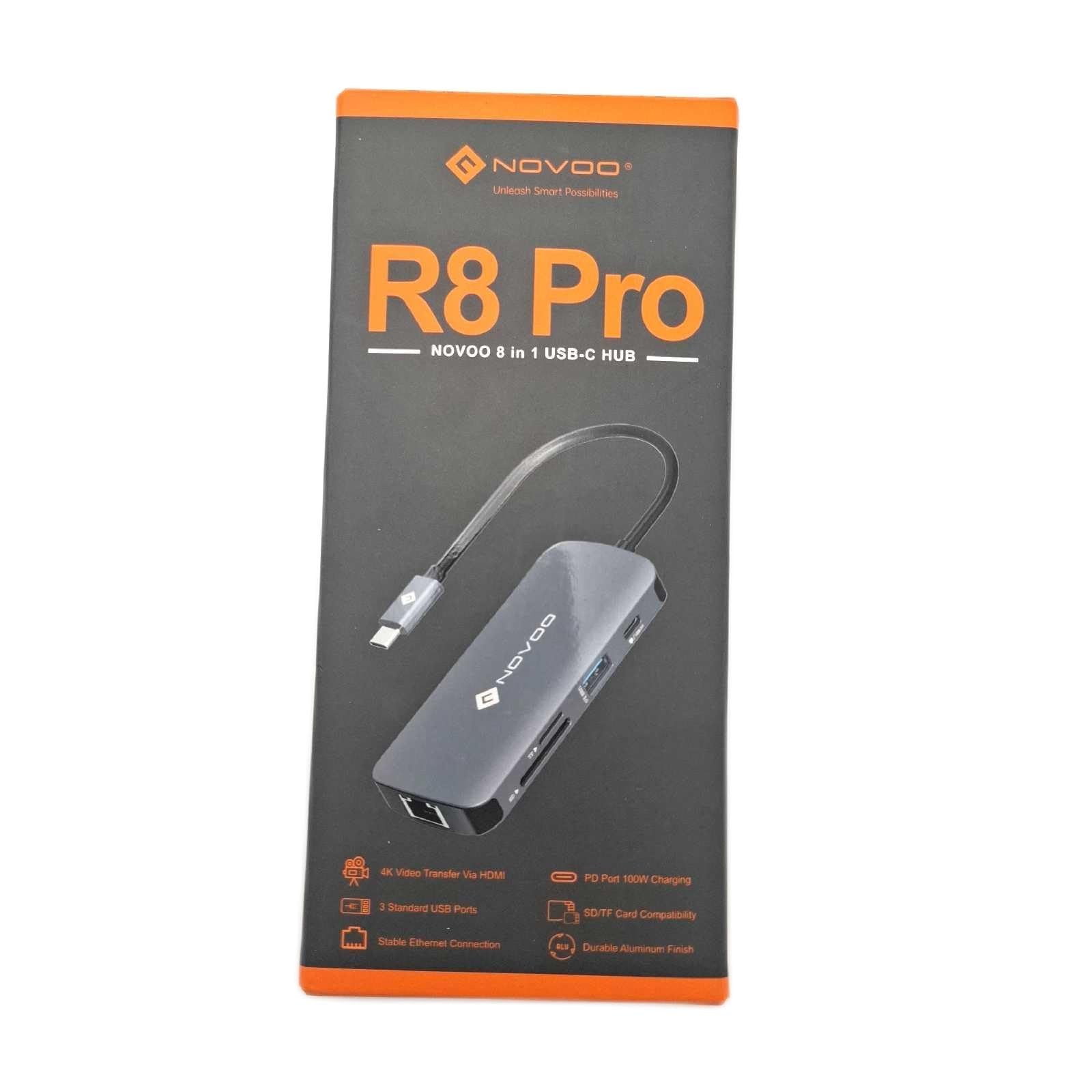 NOVOO Adattatore USB C a HDMI, 8 in 1 Hub USB C a Ethernet Gigabit, HDMI 4K@60Hz, USB A X 3, 100W PD, SD/TF Multiport Dock per MacBook Air/Pro, Lenovo, Surface, Galaxy