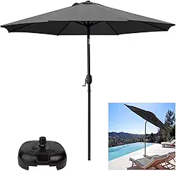 Ombrelone 3 metros Com Base Preta Manivela Articulado Maresias Para Piscina Cinza - AMZ