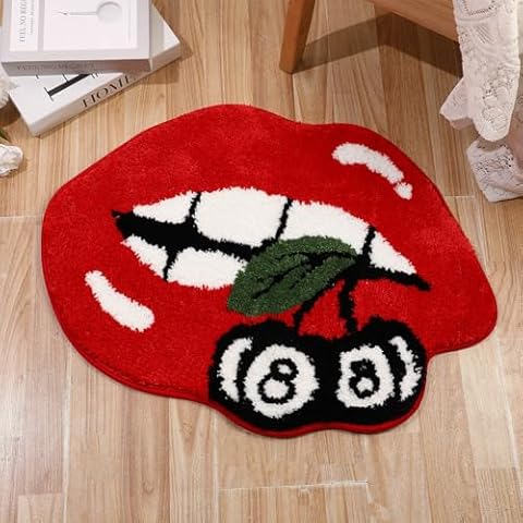 FGCOGOD Red Lips Bathroom Rug - Lip Shaped 8 Ball Tufted Bath Mat Non-Slip, Soft Absorbent Washable Rug for Bathroom, Sexy Red Lips Billiards Bath Rug for Shower, Christmas Winter Cover