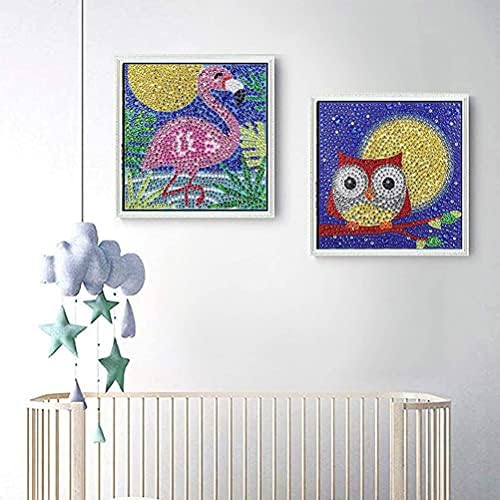 4 Pack 5D Diamond Painting by Number Kit for Children,DIY Full Drill Diamond Dots Cross Stitch Beginners Art Crafts Kits,Kids Gift for Home Wall Decor 15x15CM (Panda  Parrot Bird Flamingo and Owl )