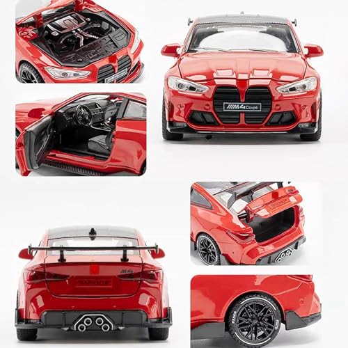 Image of Alokik Enterprise 1:32 M4 Coupe Die-cast Metal Pull Back Car with 2 Openable Doors with Lights and Sound Toy Decoration, Showpiece Car Best Gift Toys for Kids 【Red】