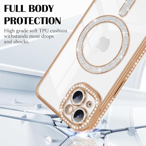 Image of Cute Compatible with iPhone 13 Diamond Glitter Case,Luxury Bling Rhinestone Soft Clear TPU Bumper Case,Compatible with MagSfe and Camera Lens Protection Cover for Women Girls (Gold)