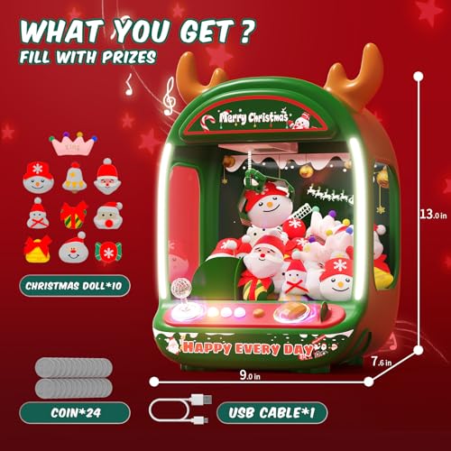 Christmas Claw Machine for Kids, Holiday Toys for Girls Age 6+, Mini Arcade Game Vending Machine with Plush Toys and Candy Dispenser, Festive Claw Game Machine, for Girls - Image 6