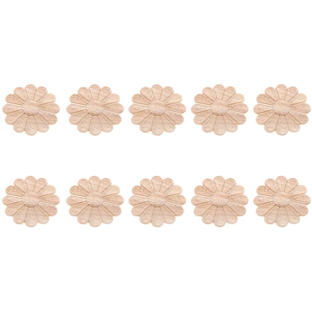 CTRLZS 10Pcs Unpainted Round Flower Pattern Wood Carved Applique Frame Onlay Cabinet Furniture Decoration 6cm