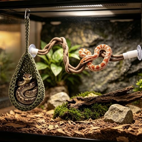 Swirge Snake Enrichment Toys, Hanging Nylon Hammock, Corn Snakes Climbing Vine with Suction Cup, Snake Climbing Accessories