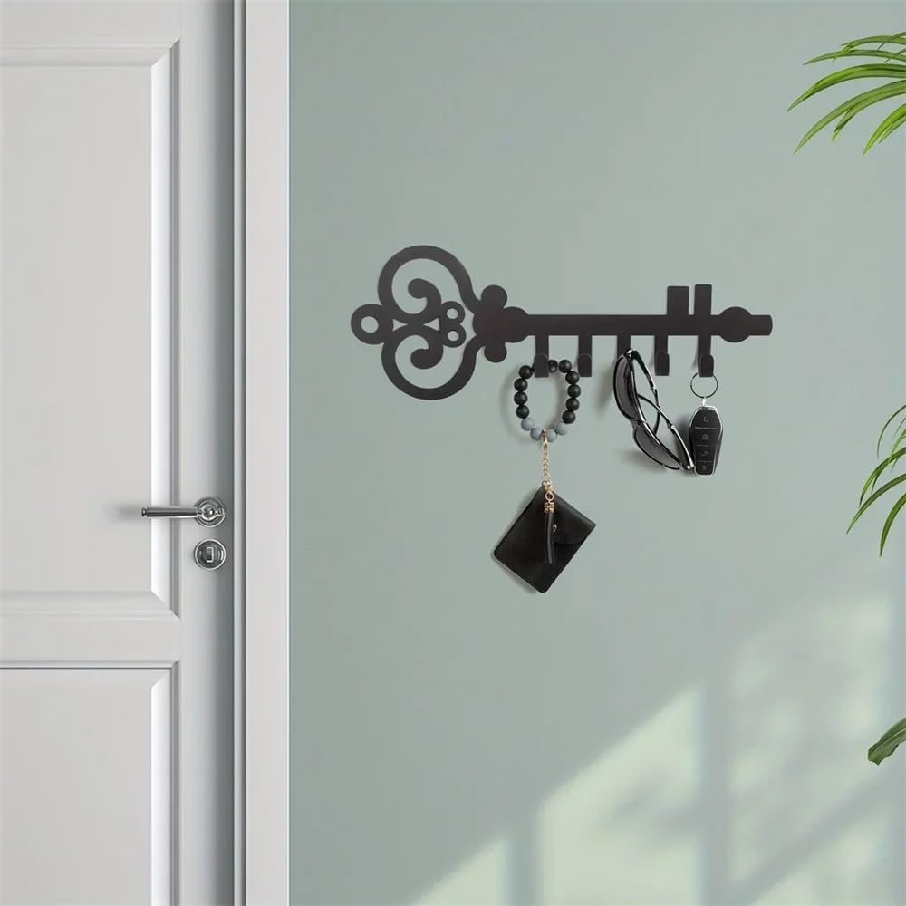 Percha Ganchos de almacenamiento for llavero pared, organizador llaves Metal negro decorativo, gancho for, 1 ud