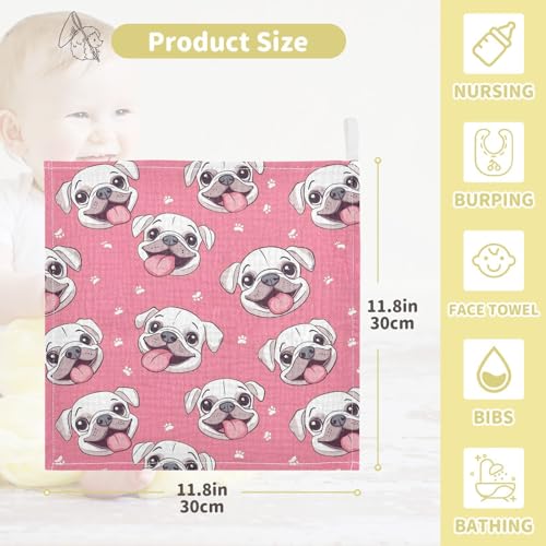 vvfelixl Baby Muslin Washcloths Cartoon Funny Dog Baby Burp Cloths Cotton Babys Face Towel for Newborn Infants Boys Girls Soft and Absorbent 11.8 X 11.8 in, 3 Pack4