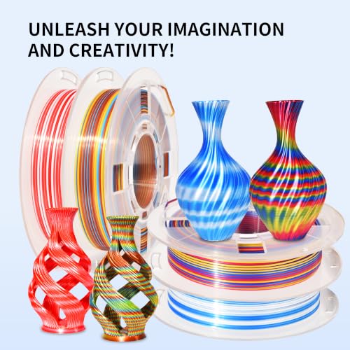 Image of RAMBERY 3D Printer Filament Bundle Silk Rainbow PLA Filament, Multicolor Fast Color Change Toughness Upgraded 3D Printing Filament, 1.75mm 200gX4 Spools