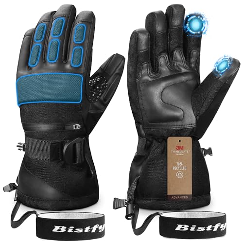 Bistfy Guantes Invierno Hombre, Cálidos 3M Thinsulate Guantes Termicos para Climas Fríos, Impermeables y Cortavientos Guantes Moto Hombre para Esquí, Snowboard, Motos de Nieve, Ciclismo