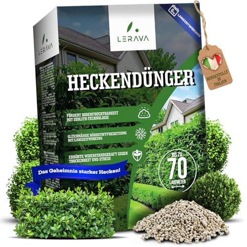 LERAVA® Heckendünger für dichte & kräftige Hecken [Bio mit Zeolith] - 75 Laufmeter - Dünger für Buchsbaum, Thuja, Kirschlorbeer, Koniferen - Sofort- & Langzeitdünger - Buchsbaumdünger