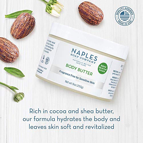 Naples Soap Natural Body Butter - Rich Cocoa Shea Body Butter Made For Women With No Harmful Ingredients - Natural Skin Care For Nourished And Moisturized Skin - 9 Oz, Fragrance Free #TOP3