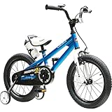 RoyalBaby Kids Bike Boys Girls Freestyle BMX Bicycle with Training Wheels Kickstand Gifts for Children Bikes 16 Inch Blue