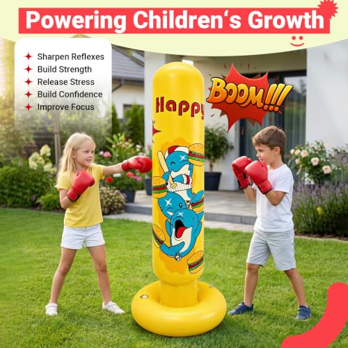 Image of Kid Punching Bag, Inflatable Punching Bag for Kids Age 3-14, Freestanding Boxing Bag for Boys & Girls, Kids Boxing Set for Martial Arts, Karate, Taekwondo