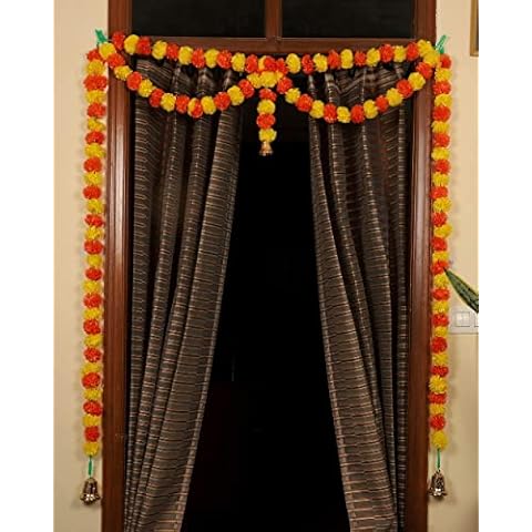 TIED RIBBONS Marigold Garland Indian Wedding Decorations for House Party Marigold Toran Door Hangings Artificial Marigold Bandanwar Bandhanwar Home Entrance Decor Wall Cover